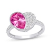 Thumbnail Image 1 of Pear-Shaped Pink Lab-Created Sapphire & White Lab-Created Sapphire Heart Ring Sterling Silver