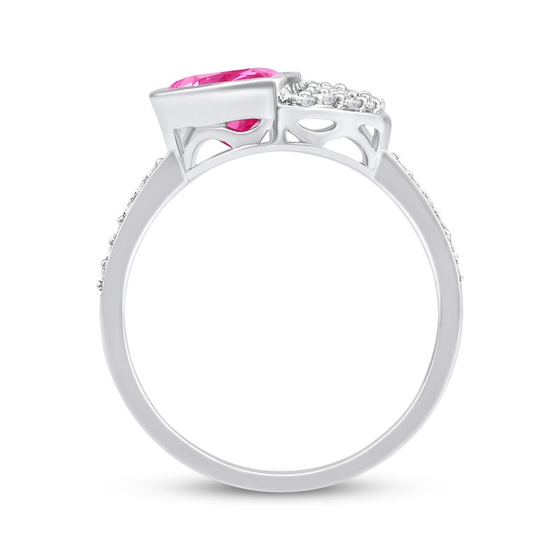 Main Image 3 of Pear-Shaped Pink Lab-Created Sapphire & White Lab-Created Sapphire Heart Ring Sterling Silver