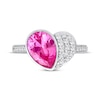 Thumbnail Image 4 of Pear-Shaped Pink Lab-Created Sapphire & White Lab-Created Sapphire Heart Ring Sterling Silver