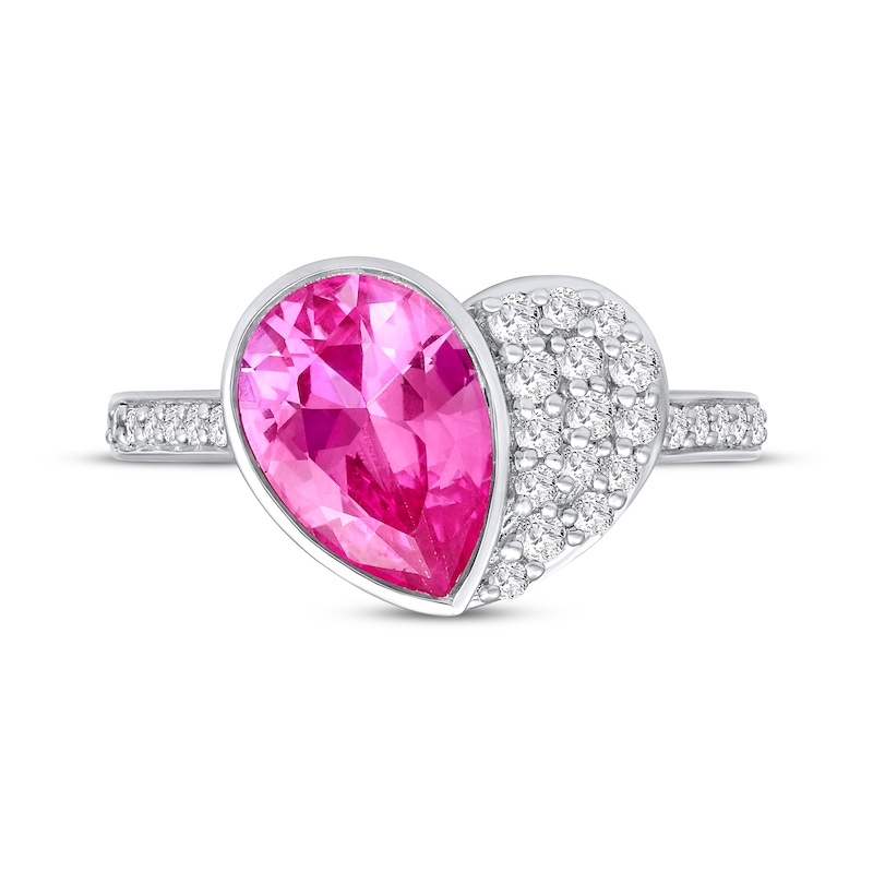 Main Image 4 of Pear-Shaped Pink Lab-Created Sapphire & White Lab-Created Sapphire Heart Ring Sterling Silver