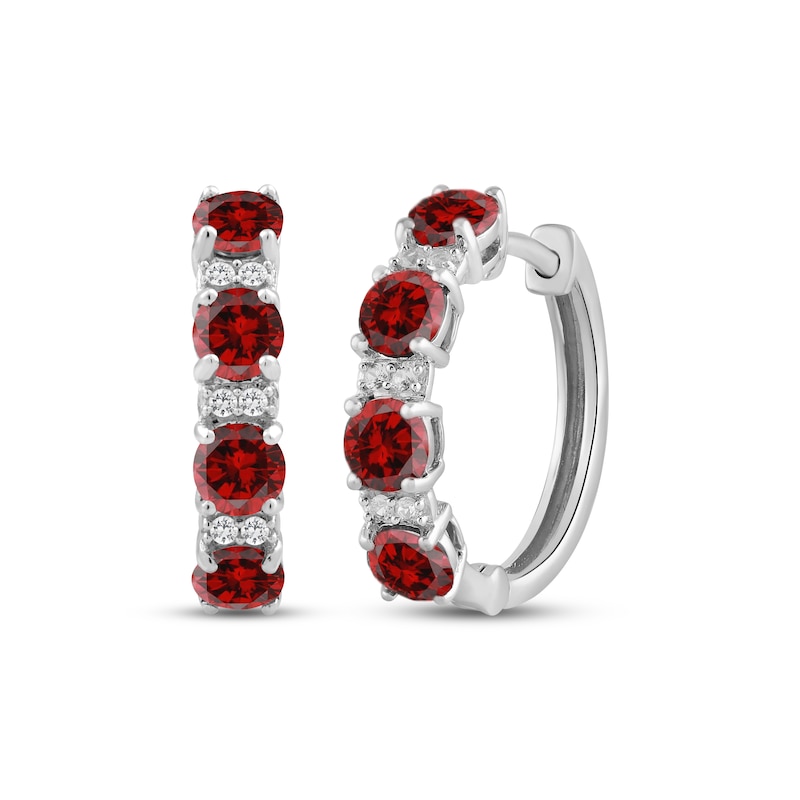 Main Image 1 of Garnet & White Lab-Created Sapphire Hoop Earrings Sterling Silver