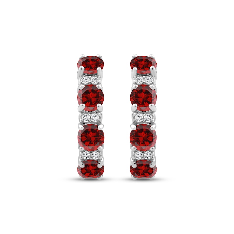 Main Image 2 of Garnet & White Lab-Created Sapphire Hoop Earrings Sterling Silver