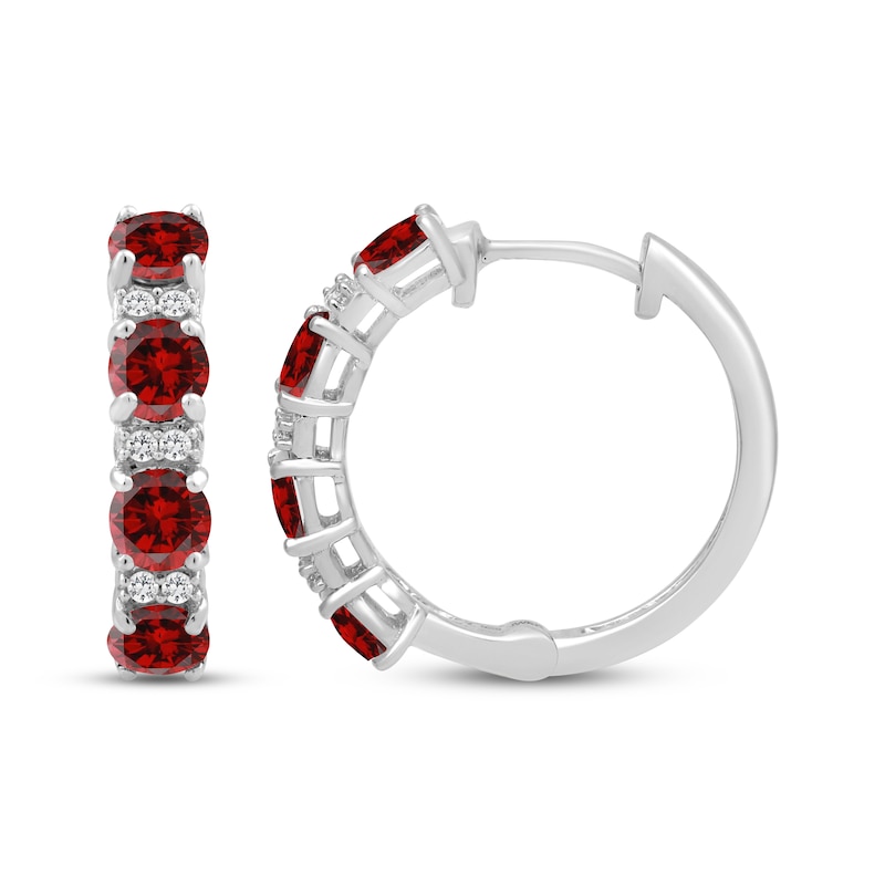 Main Image 3 of Garnet & White Lab-Created Sapphire Hoop Earrings Sterling Silver