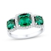 Thumbnail Image 0 of Cushion-Cut Lab-Created Emerald & White Lab-Created Sapphire Three-Stone Ring Sterling Silver