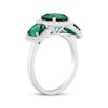 Thumbnail Image 1 of Cushion-Cut Lab-Created Emerald & White Lab-Created Sapphire Three-Stone Ring Sterling Silver