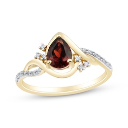 Pear-Shaped Garnet & Diamond Ring 1/20 ct tw 10K Yellow Gold