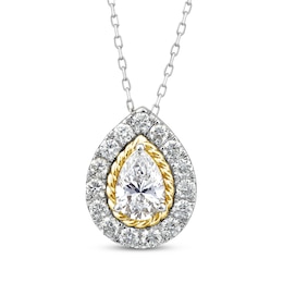 Threads of Love Pear-Shaped Lab-Grown Diamond Halo Necklace 1-1/2 ct tw 14K Two-Tone Gold 18&quot;