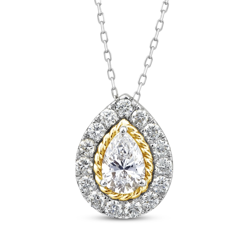 Main Image 1 of Threads of Love Pear-Shaped Lab-Grown Diamond Halo Necklace 1-1/2 ct tw 14K Two-Tone Gold 18&quot;