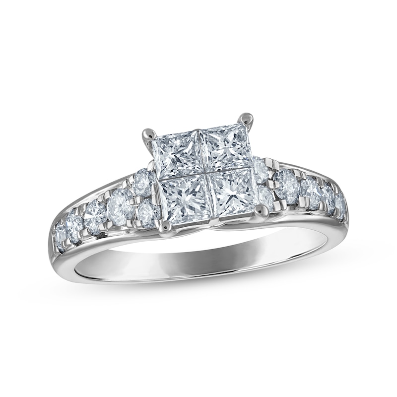 Main Image 1 of Princess-Cut Diamond Quad Engagement Ring 1-1/3 ct tw 14K White Gold