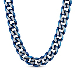 Solid Chain Necklace Stainless Steel & Blue Ion Plating 24&quot;