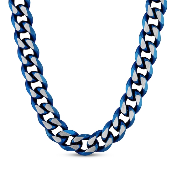 Solid Chain Necklace Stainless Steel & Blue Ion Plating 24"