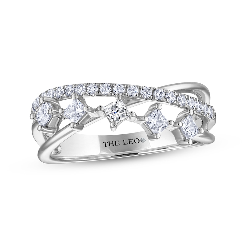 Main Image 1 of THE LEO Princess & Round-Cut Five-Stone Diamond Crossover Fashion Ring 5/8 ct tw 14K White Gold