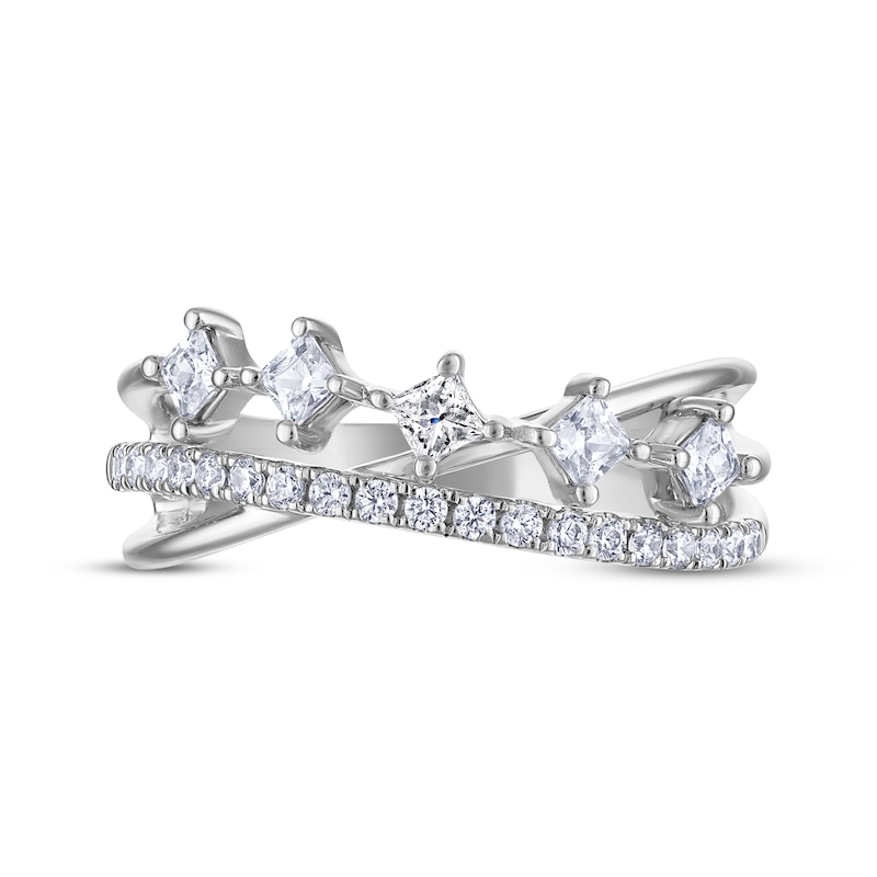 Main Image 3 of THE LEO Princess & Round-Cut Five-Stone Diamond Crossover Fashion Ring 5/8 ct tw 14K White Gold