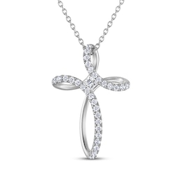 THE LEO Diamond Princess & Round-Cut Looped Cross Necklace 3/8 ct tw 14K White Gold 19&quot;