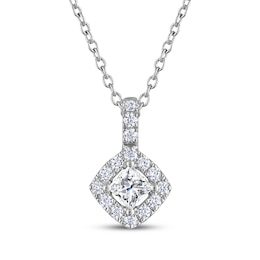 THE LEO Diamond Princess-Cut Halo Necklace 1/2 ct tw 14K White Gold 19&quot;