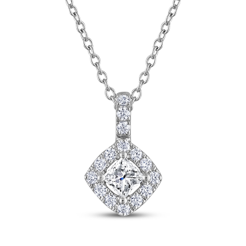 Main Image 1 of THE LEO Diamond Princess-Cut Halo Necklace 1/2 ct tw 14K White Gold 19&quot;