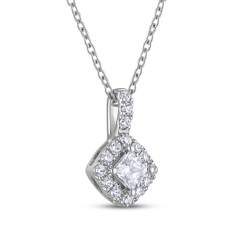 Main Image 2 of THE LEO Diamond Princess-Cut Halo Necklace 1/2 ct tw 14K White Gold 19&quot;