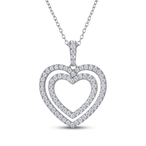THE LEO Diamond Double Heart Outline Necklace 3/4 ct tw 14K White Gold 19"