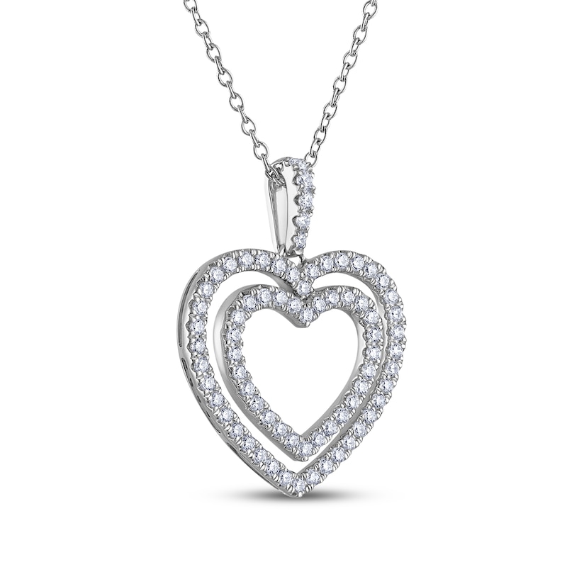 THE LEO Diamond Double Heart Outline Necklace 3/4 ct tw 14K White Gold 19"