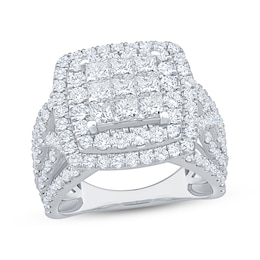 Princess-Cut Multi-Diamond Double Halo Engagement Ring 3 ct tw 10K White Gold