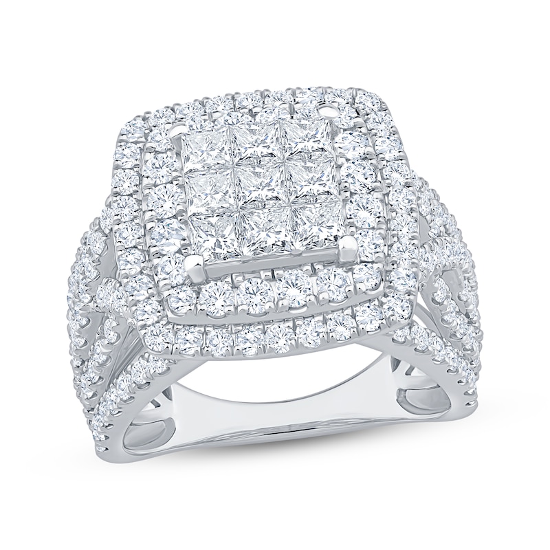 Main Image 1 of Princess-Cut Multi-Diamond Double Halo Engagement Ring 3 ct tw 10K White Gold