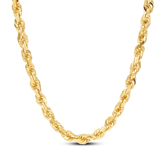 Solid Glitter Rope Chain Necklace 6.5mm 10K Yellow Gold 24"