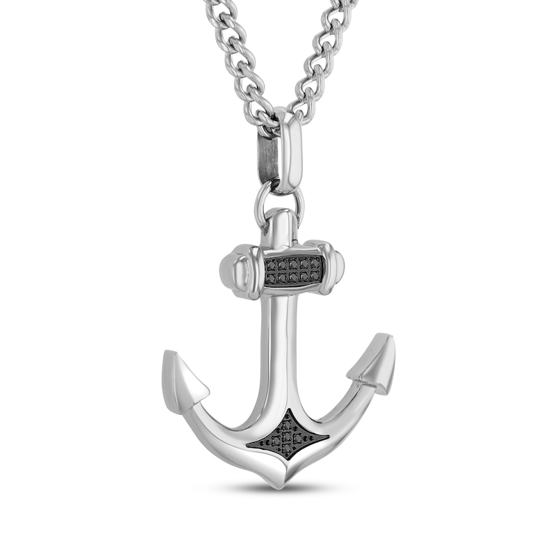 Main Image 2 of Men's Black Diamond Anchor Necklace 3/4 ct tw Stainless Steel 24&quot;