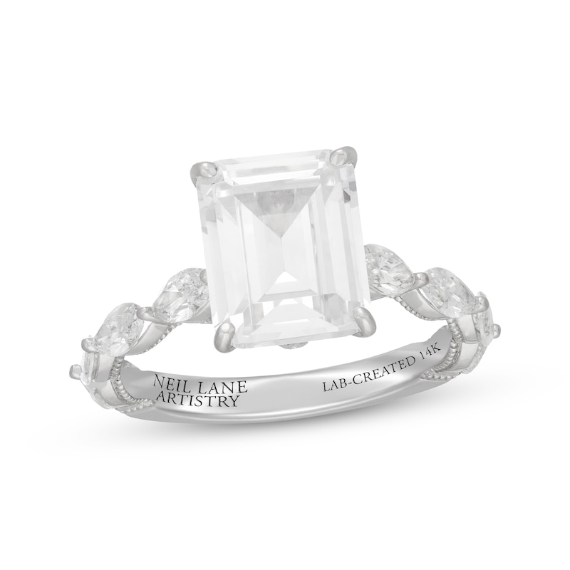 Main Image 1 of Neil Lane Artistry Emerald-Cut Lab-Grown Diamond Engagement Ring 5 ct tw 14K White Gold