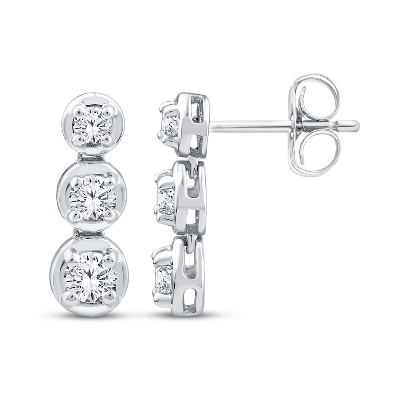 Main Image 3 of Memories, Moments, Magic Diamond Three-Stone Drop Earrings 1/2 ct tw 10K White Gold