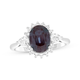 Oval-Cut Lab-Created Alexandrite & White Lab-Created Sapphire Ring Sterling Silver