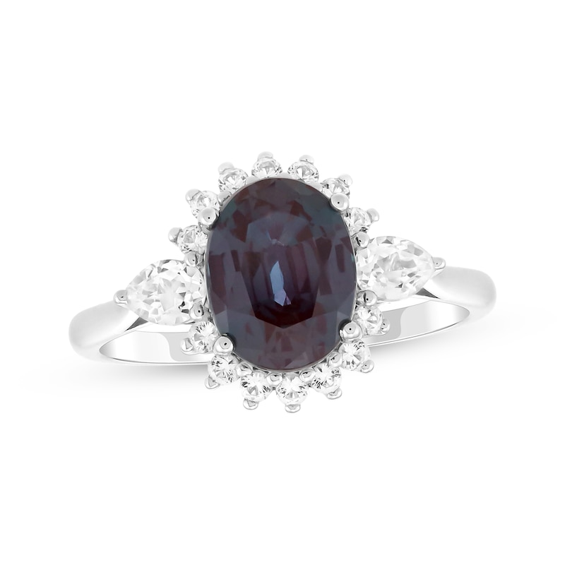 Main Image 1 of Oval-Cut Lab-Created Alexandrite & White Lab-Created Sapphire Ring Sterling Silver