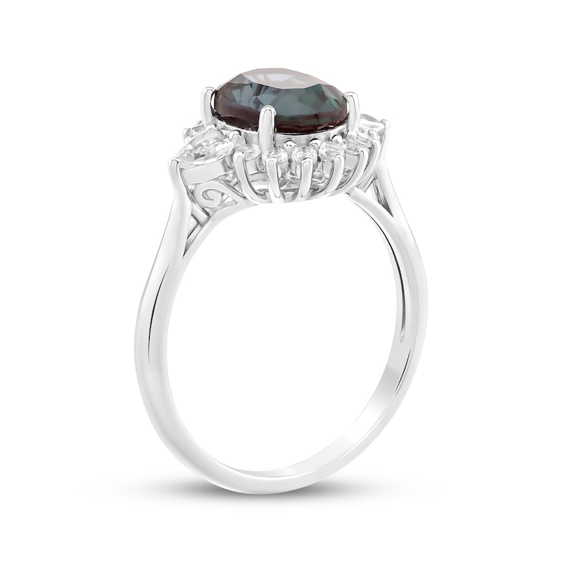 Main Image 2 of Oval-Cut Lab-Created Alexandrite & White Lab-Created Sapphire Ring Sterling Silver