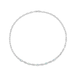 Oval-Cut Lab-Created Opal & White Lab-Created Sapphire Station Necklace Sterling Silver 18&quot;