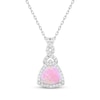 Thumbnail Image 1 of Trillion-Cut Pink Lab-Created Opal & White Lab-Created Sapphire Drop Necklace Sterling Silver 18&quot;