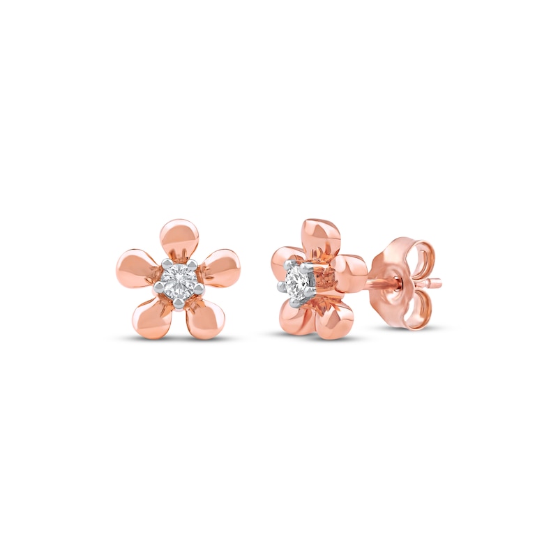 Main Image 1 of Diamond Solitaire Flower Stud Earrings 1/10 ct tw 10K Rose Gold (I/I2)