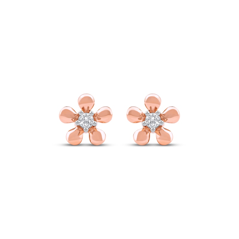 Main Image 2 of Diamond Solitaire Flower Stud Earrings 1/10 ct tw 10K Rose Gold (I/I2)