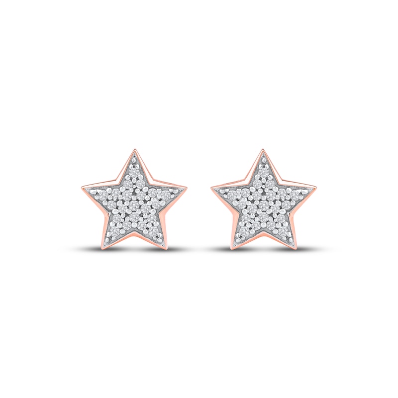 Main Image 2 of Multi-Diamond Pavé Star Stud Earrings 1/6 ct tw 10K Rose Gold