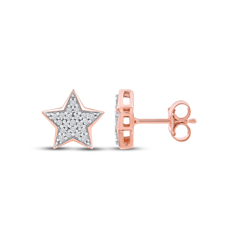 Main Image 3 of Multi-Diamond Pavé Star Stud Earrings 1/6 ct tw 10K Rose Gold