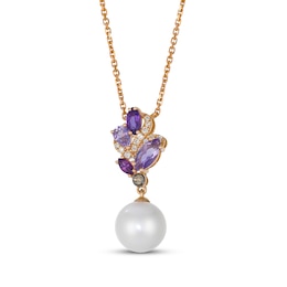 Le Vian Pretty in Pink Cultured Pearl & Multi-Gemstone Necklace 1/15 ct tw Diamonds 14K Strawberry Gold 19&quot;