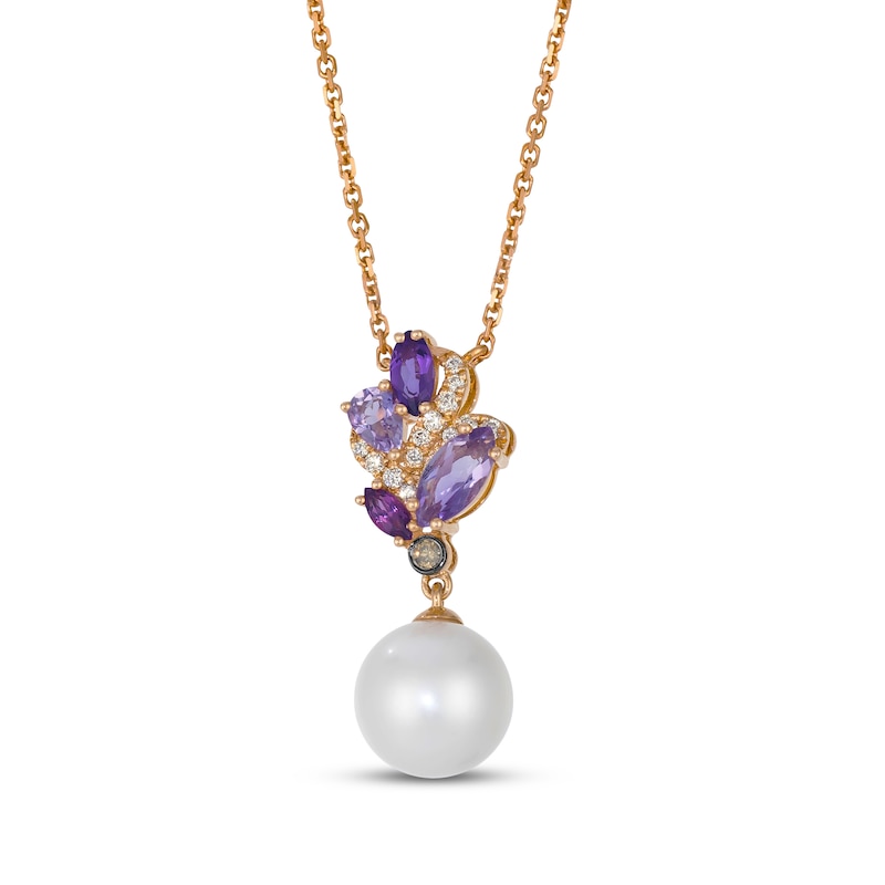 Main Image 1 of Le Vian Pretty in Pink Cultured Pearl & Multi-Gemstone Necklace 1/15 ct tw Diamonds 14K Strawberry Gold 19&quot;