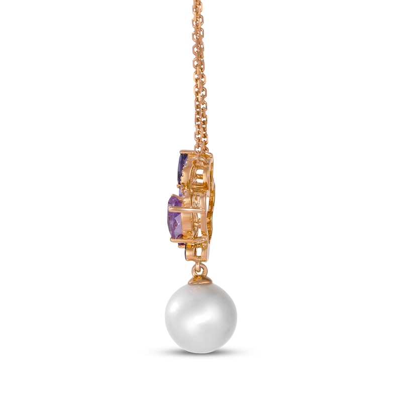 Main Image 2 of Le Vian Pretty in Pink Cultured Pearl & Multi-Gemstone Necklace 1/15 ct tw Diamonds 14K Strawberry Gold 19&quot;