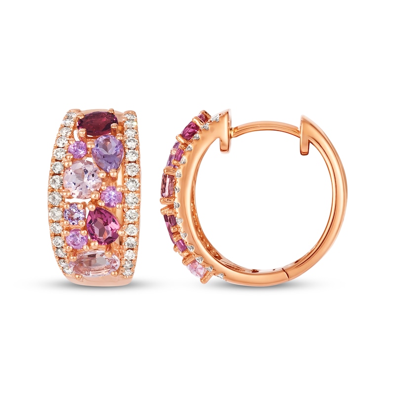 Main Image 3 of Le Vian Pretty in Pink Multi-Gemstone Hoop Earrings 3/8 ct tw Diamonds 14K Strawberry Gold