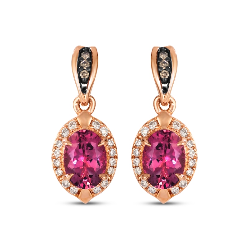 Main Image 2 of Le Vian Oval-Cut Pink Tourmaline Dangle Earrings 1/6 ct tw Diamonds 14K Strawberry Gold