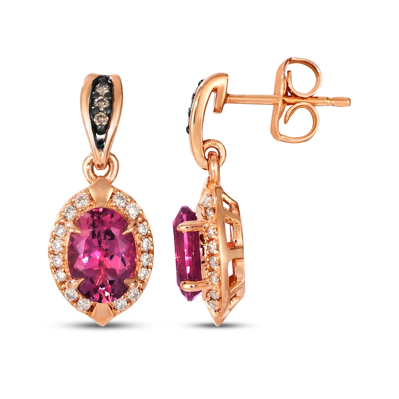 Main Image 3 of Le Vian Oval-Cut Pink Tourmaline Dangle Earrings 1/6 ct tw Diamonds 14K Strawberry Gold