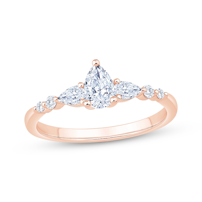 Main Image 1 of Lab-Grown Diamonds by KAY Pear-Shaped Three-Stone Engagement Ring 5/8 ct tw 14K Rose Gold