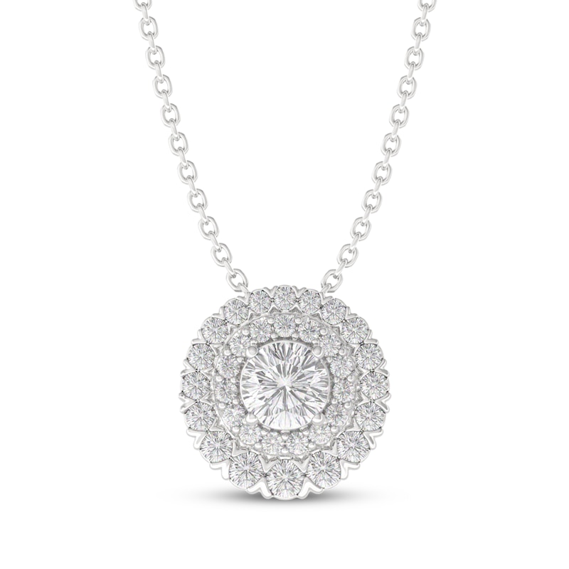 Main Image 1 of THE LEO Diamond Double Halo Necklace 1 ct tw 14K White Gold 19&quot;