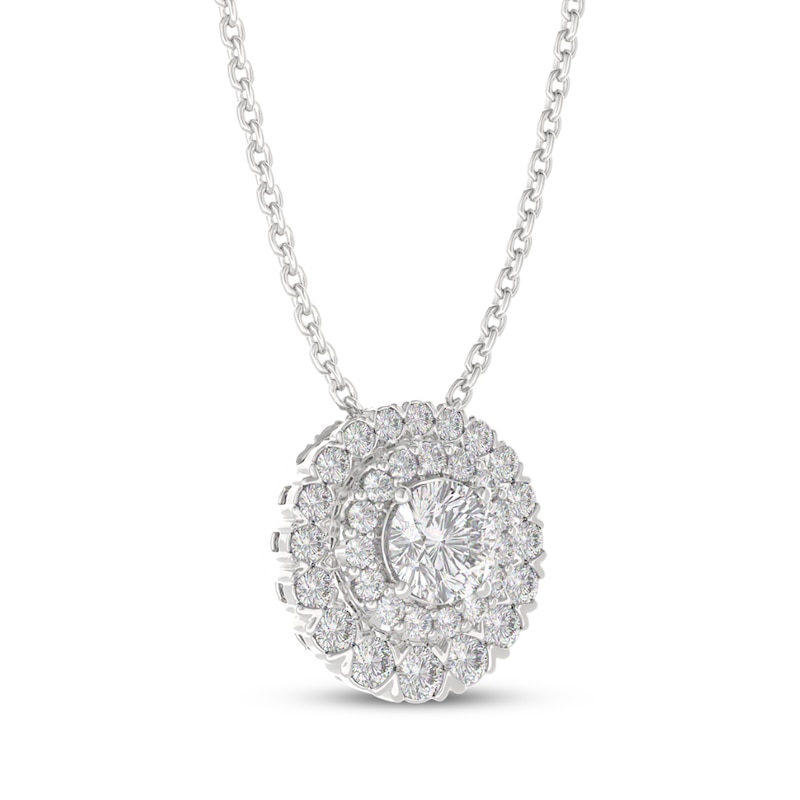 Main Image 2 of THE LEO Diamond Double Halo Necklace 1 ct tw 14K White Gold 19&quot;