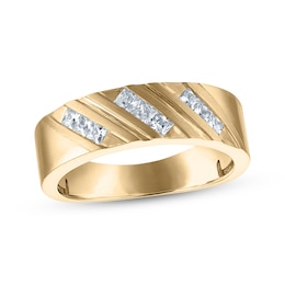 Now + Forever Men's Diamond Diagonal Wedding Band 1/2 ct tw 10K Yellow Gold