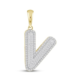 Diamond Puff Letter V Initial Charm 1/3 ct tw 10K Yellow Gold