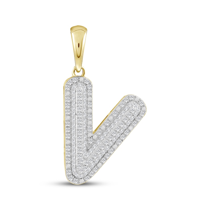 Main Image 1 of Diamond Puff Letter V Initial Charm 1/3 ct tw 10K Yellow Gold